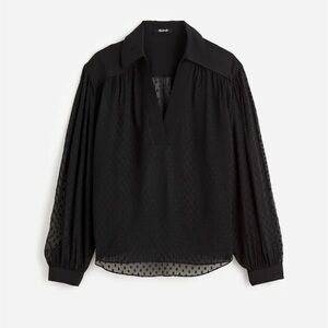 NWT madewell long sleeve popover black dot top blouse size small